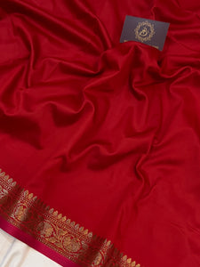 Red Banarasi Handloom Soft SIlk Saree - Aura Benaras