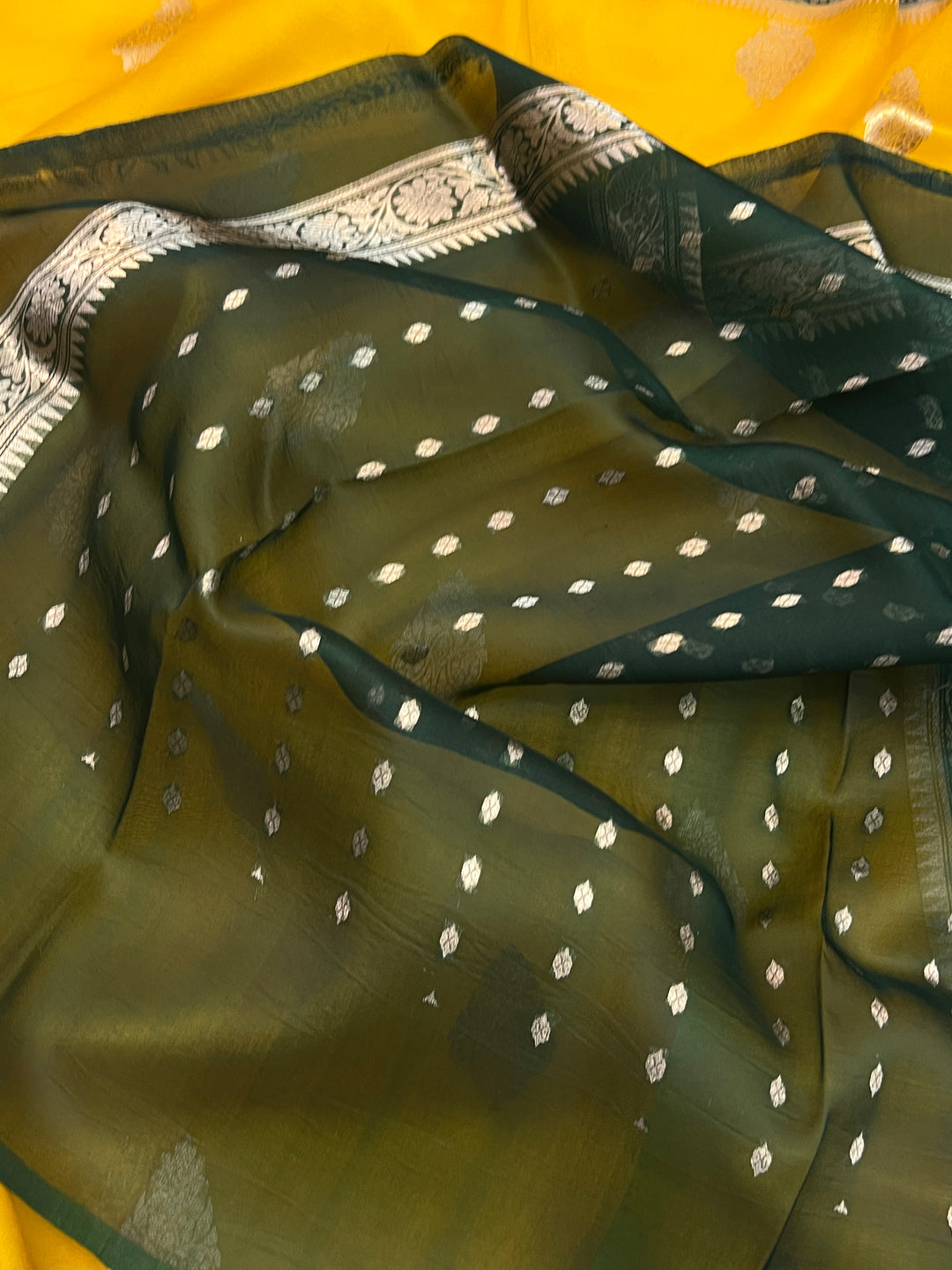 Yellow  Banarasi Handloom Kora Silk Saree