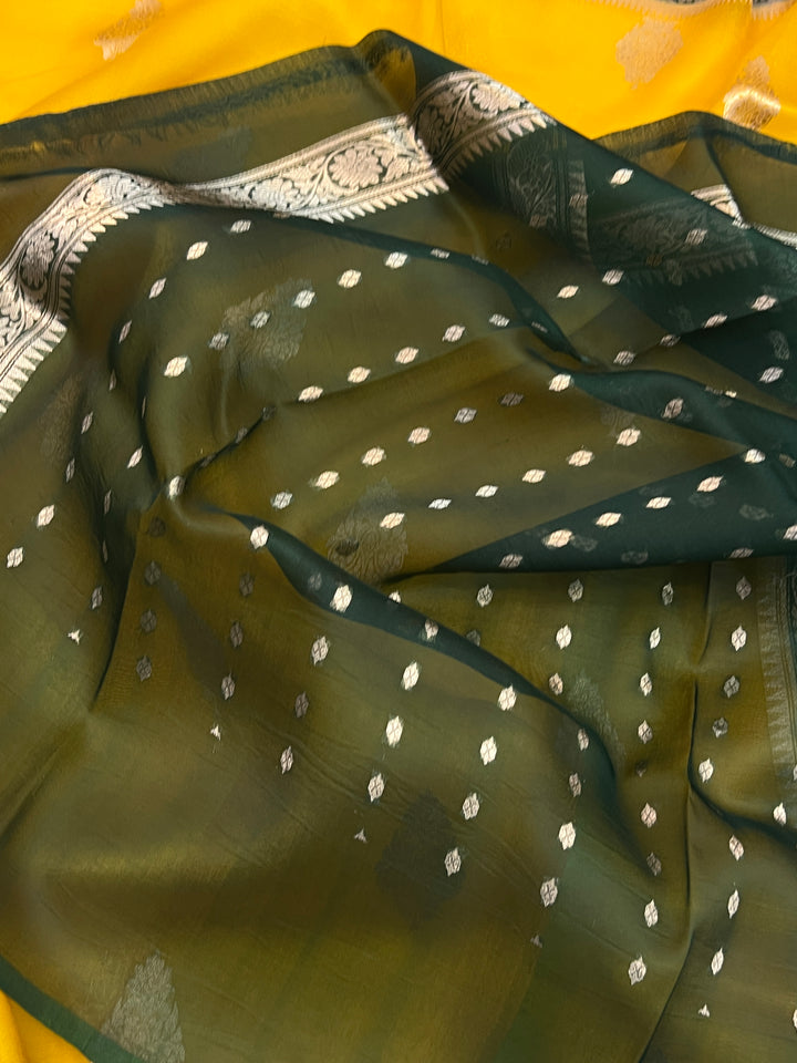 Yellow  Banarasi Handloom Kora Silk Saree
