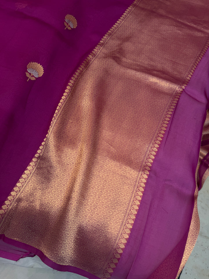 Magenta Purple Pure Kora Silk Handloom Banarasi Saree