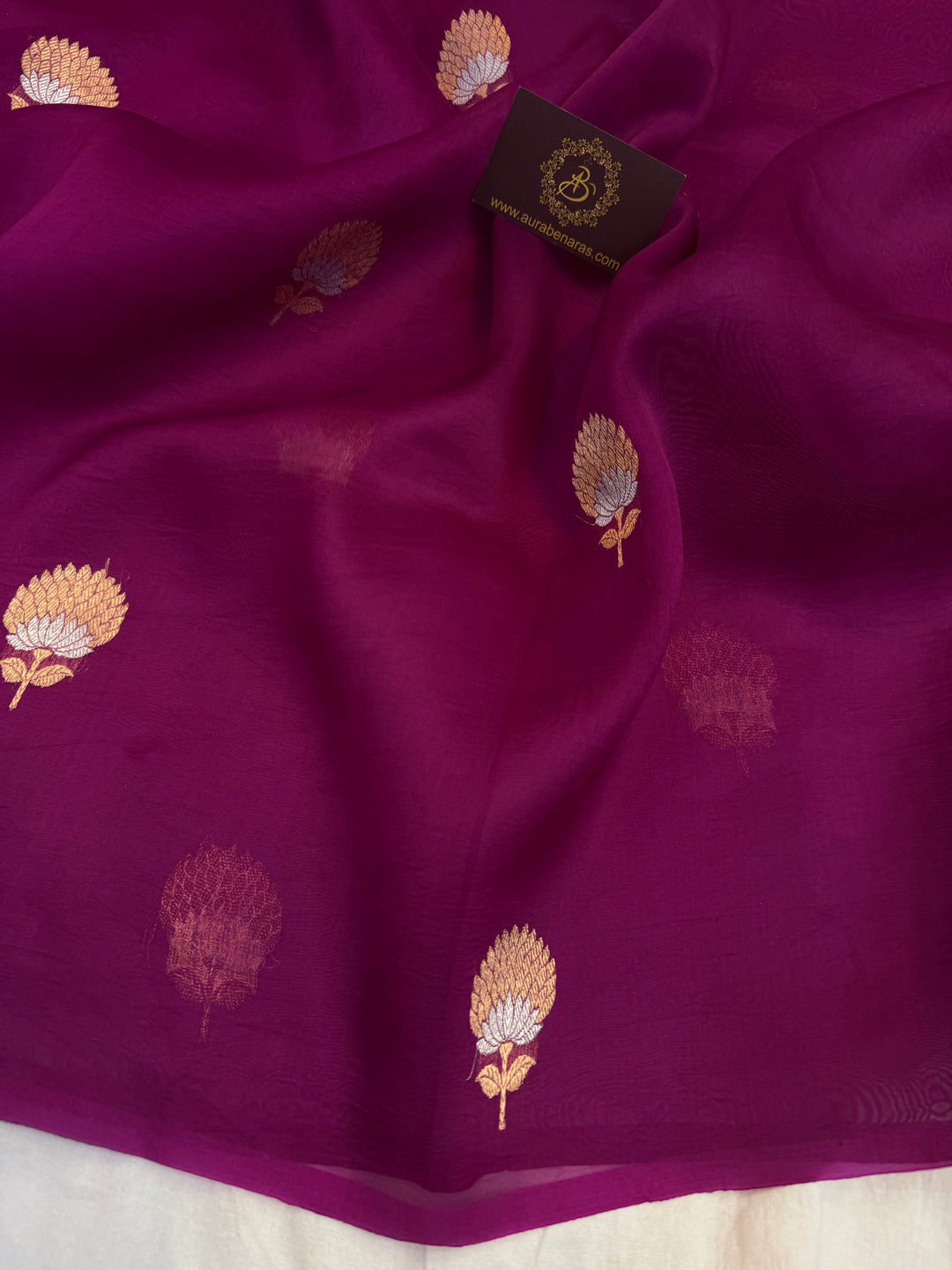 Magenta Purple Pure Kora Silk Handloom Banarasi Saree