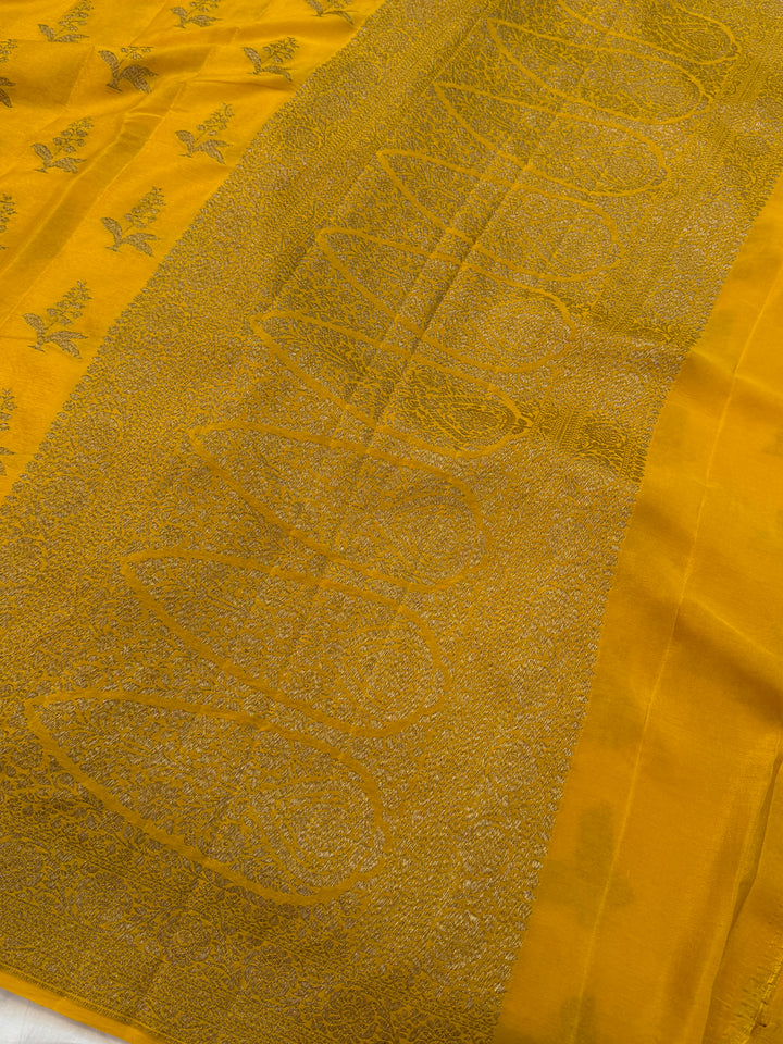 Mustard Yellow Pure Crepe Silk Handloom Banarasi Saree