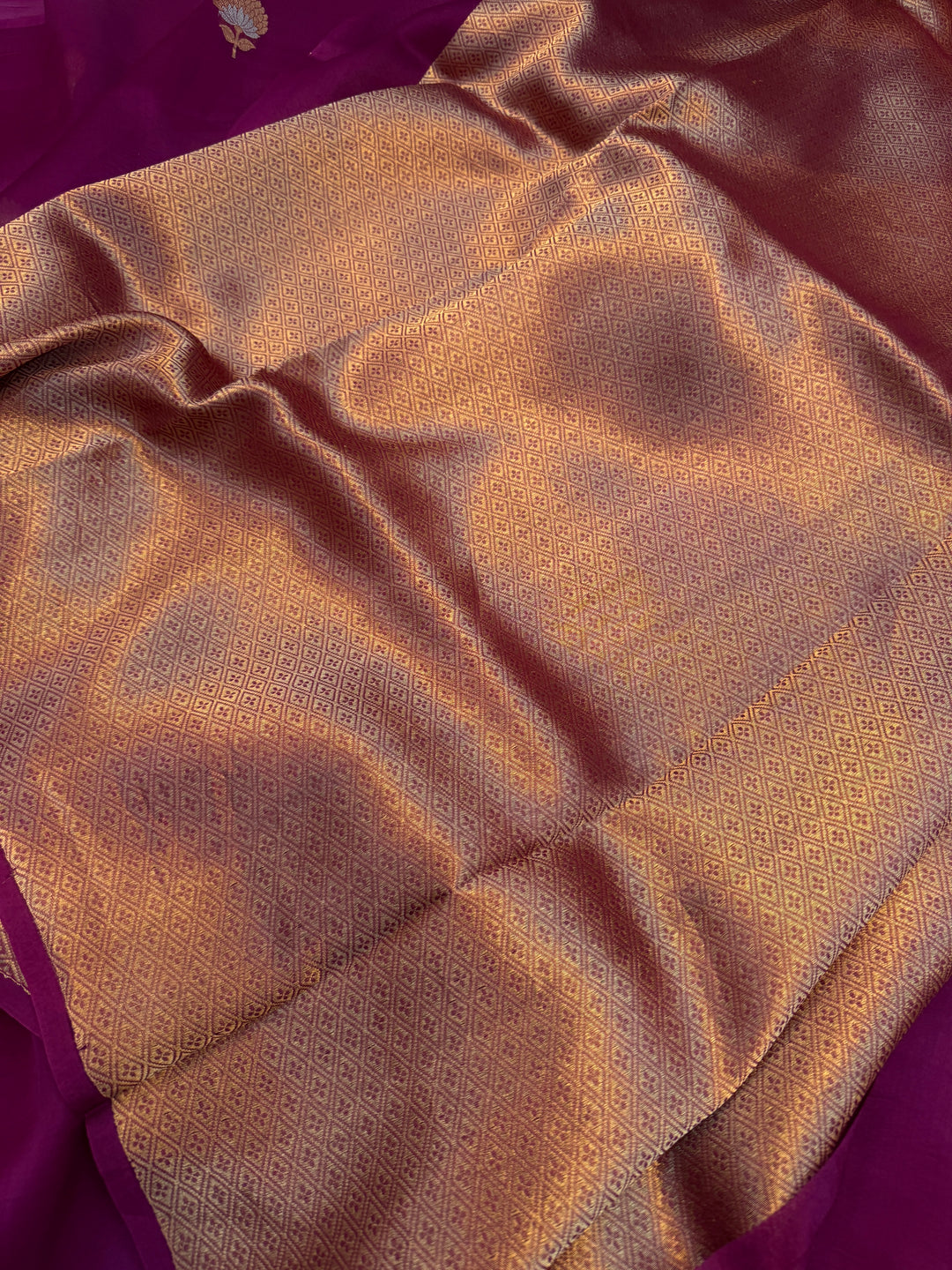 Magenta Purple Pure Kora Silk Handloom Banarasi Saree