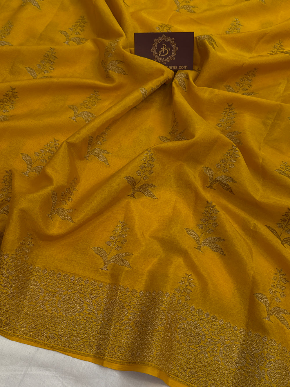 Mustard Yellow Pure Crepe Silk Handloom Banarasi Saree