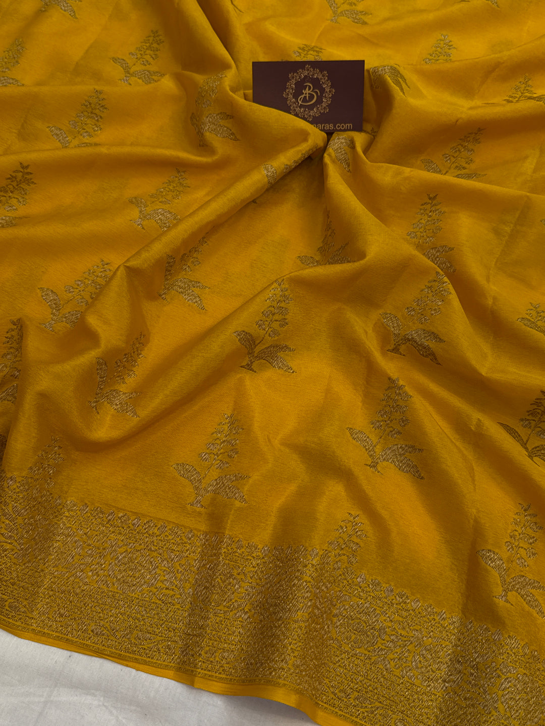 Mustard Yellow Pure Crepe Silk Handloom Banarasi Saree