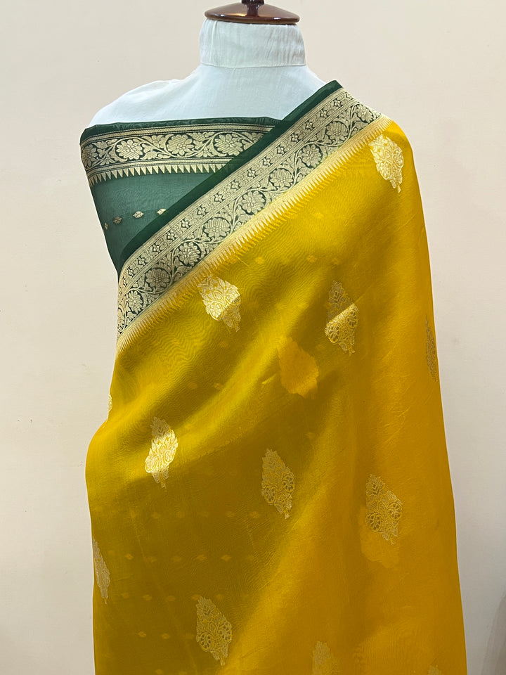 Yellow  Banarasi Handloom Kora Silk Saree