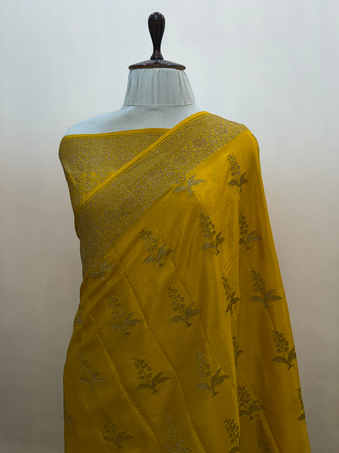 Mustard Yellow Pure Crepe Silk Handloom Banarasi Saree