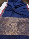 Navy Blue Banarasi Handloom Soft Silk Saree