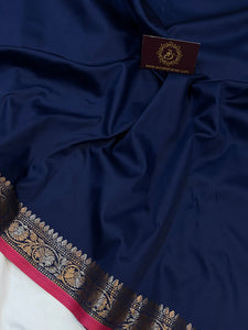 Navy Blue Banarasi Handloom Soft SIlk Saree - Aura Benaras