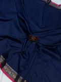 Navy Blue Banarasi Handloom Soft SIlk Saree - Aura Benaras