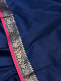 Navy Blue Banarasi Handloom Soft SIlk Saree - Aura Benaras