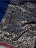 Navy Blue Banarasi Handloom Soft SIlk Saree - Aura Benaras