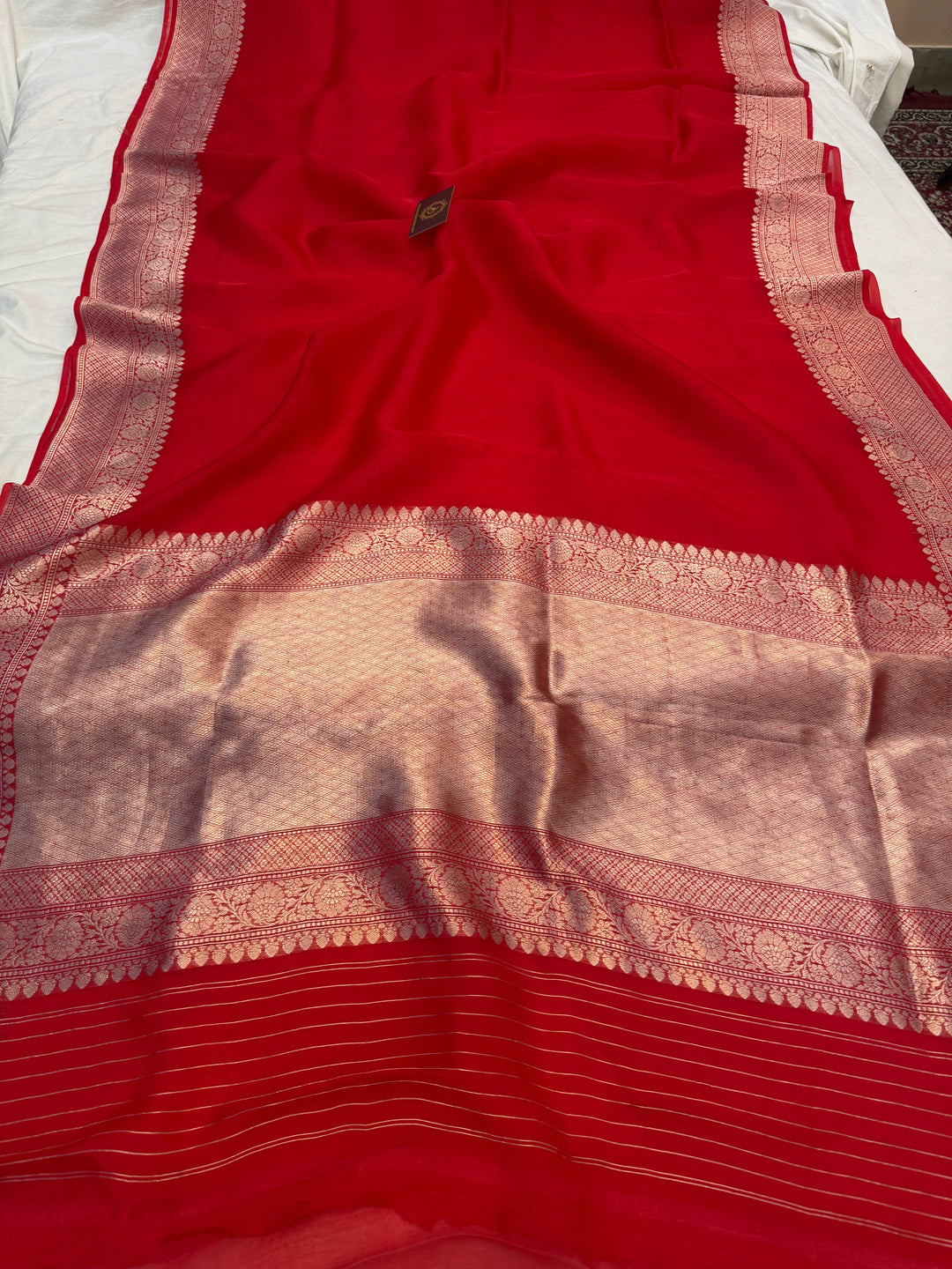 Red Pure Banarasi Handloom Kora Silk Saree