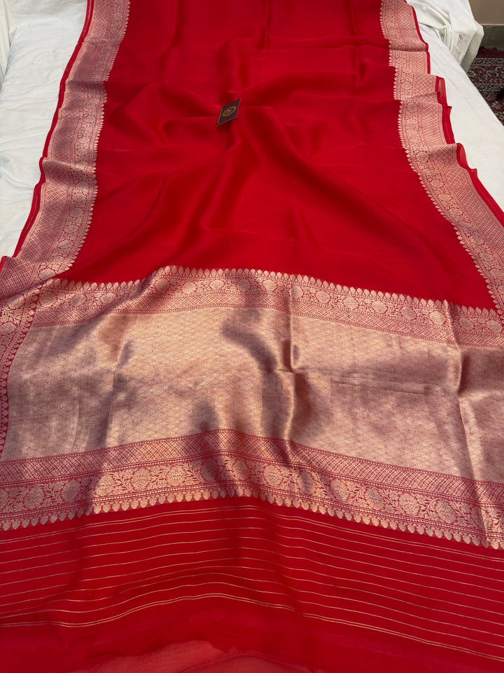 Red Pure Banarasi Handloom Kora Silk Saree