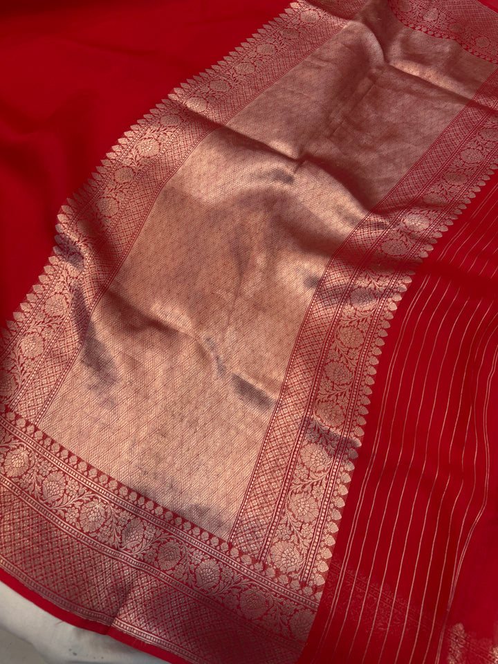 Red Pure Banarasi Handloom Kora Silk Saree