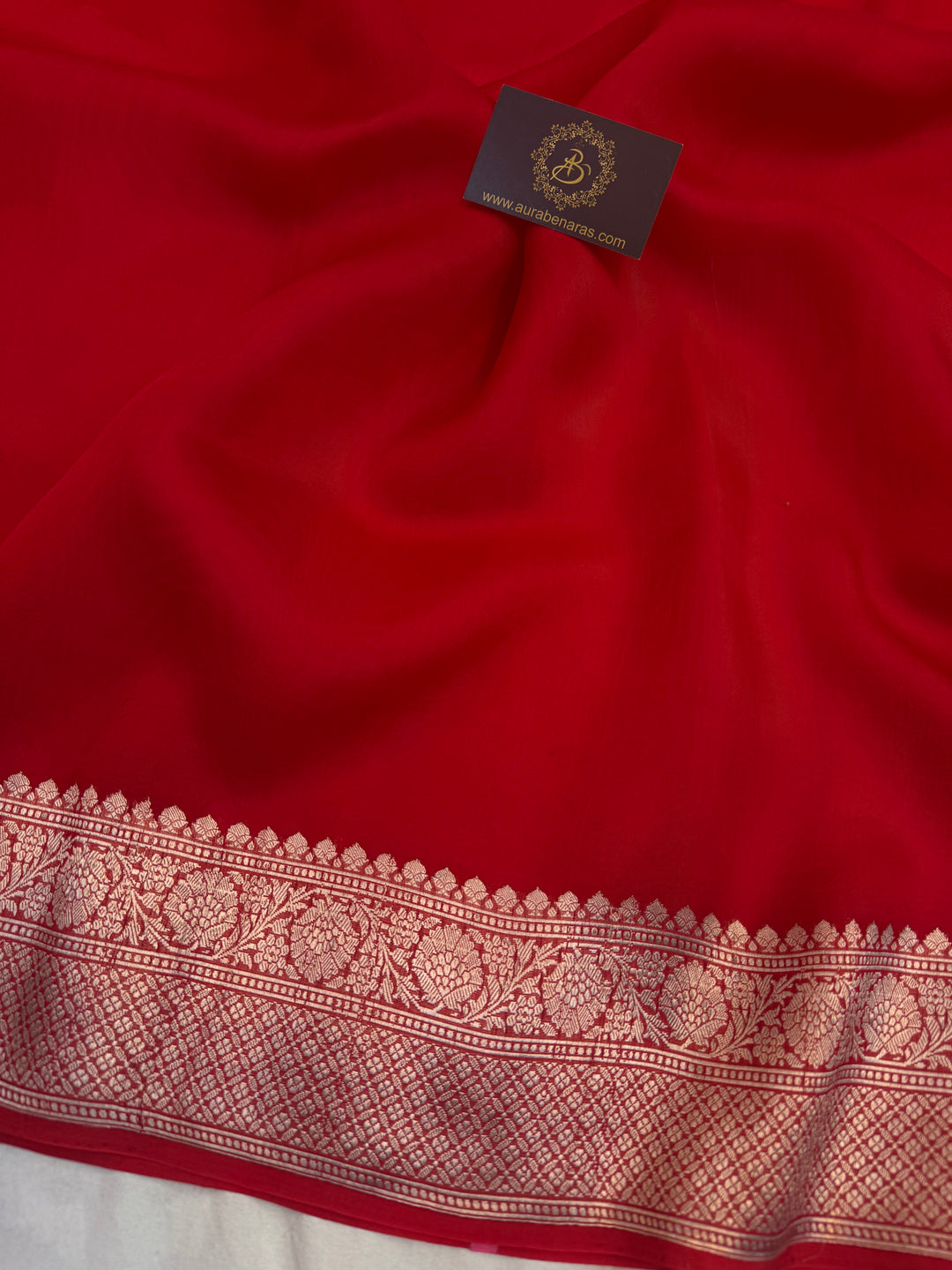 Red Pure Banarasi Handloom Kora Silk Saree