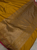 Mustard Yellow Banarasi Handloom Soft Silk Saree - Aura Benaras