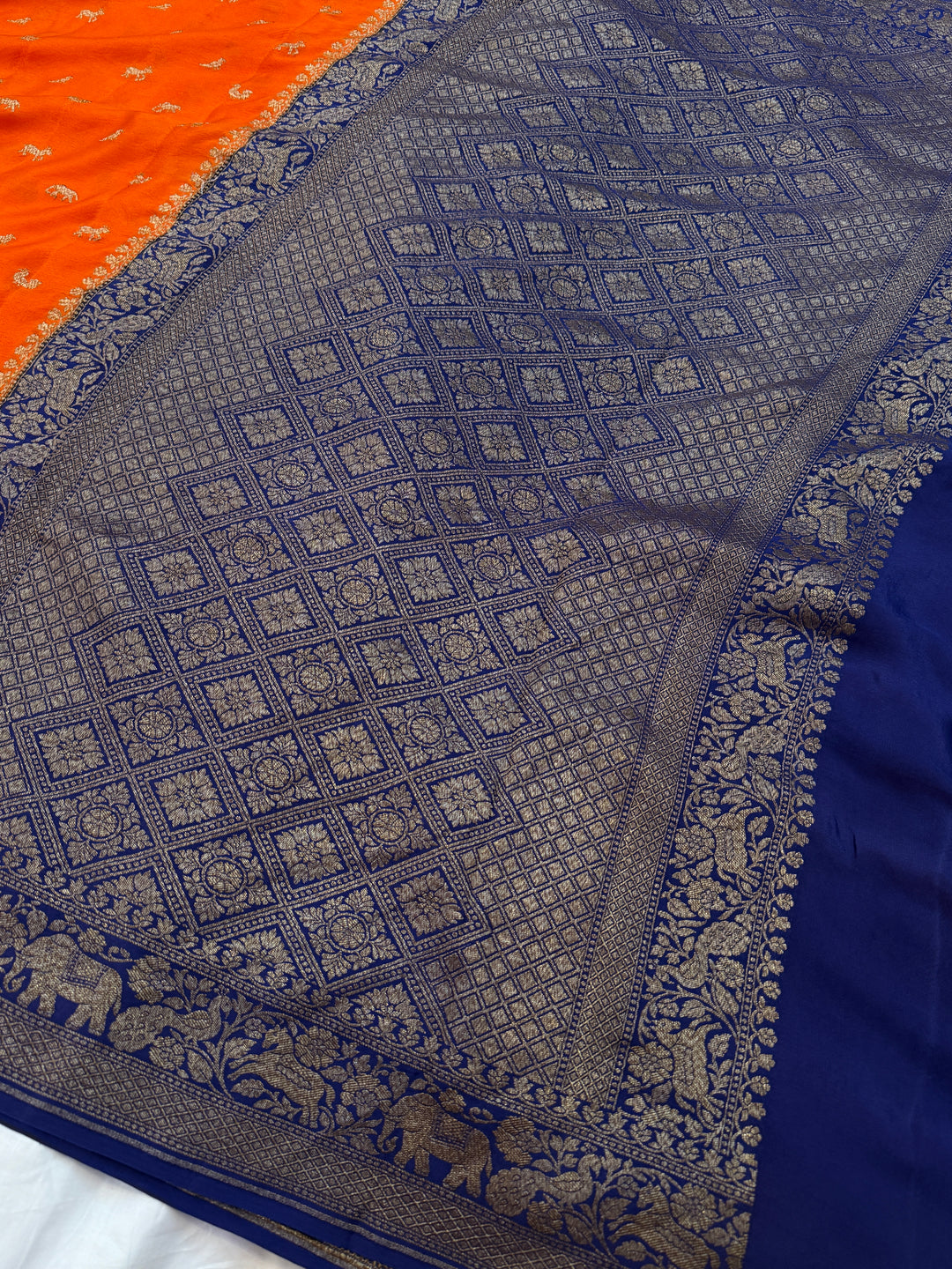 Orange Pure Crepe Silk Handloom Banarasi Saree