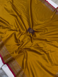 Mustard Yellow Banarasi Handloom Soft Silk Saree - Aura Benaras