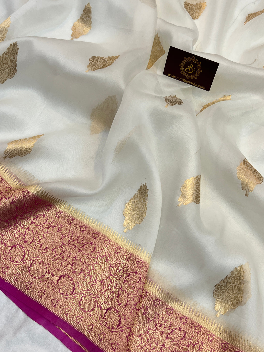 White Banarasi Handloom Kora Silk Saree
