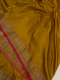 Mustard Yellow Banarasi Handloom Soft Silk Saree - Aura Benaras