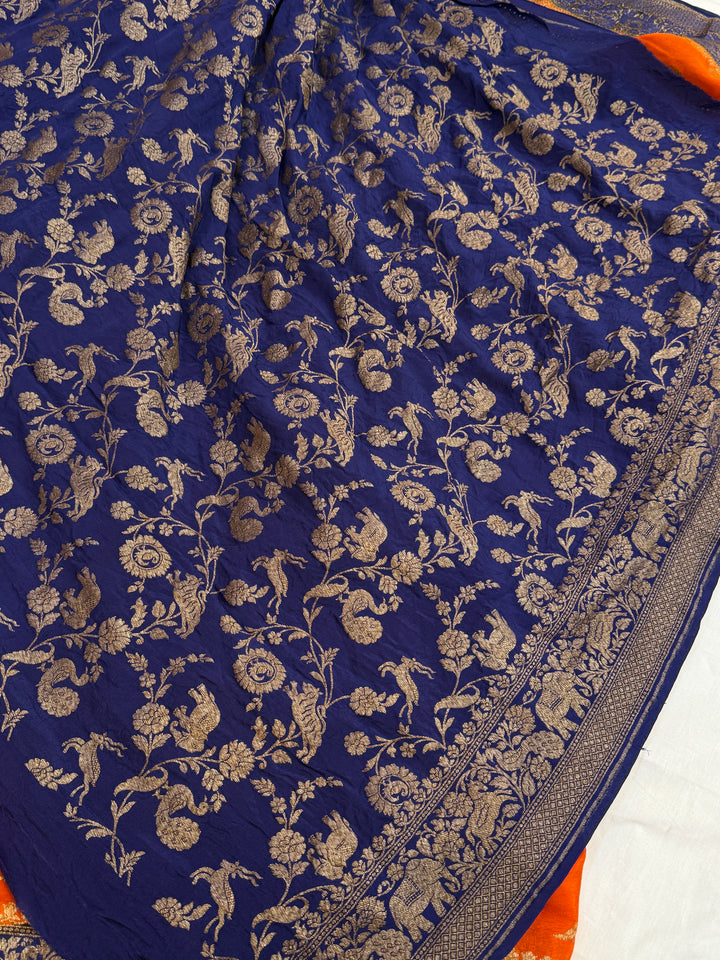 Orange Pure Crepe Silk Handloom Banarasi Saree