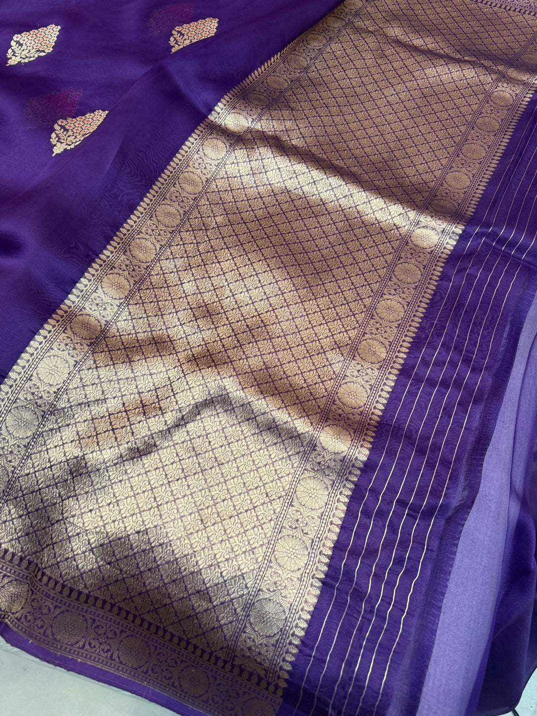 Purple Pure Banarasi Handloom Kora Silk Saree