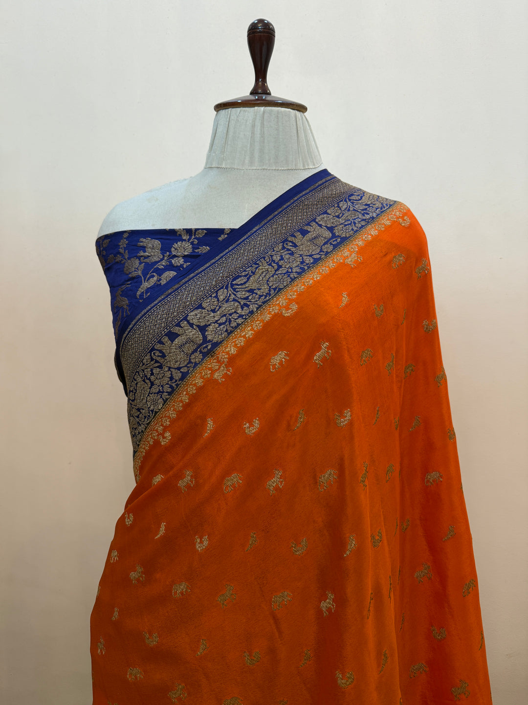 Orange Pure Crepe Silk Handloom Banarasi Saree