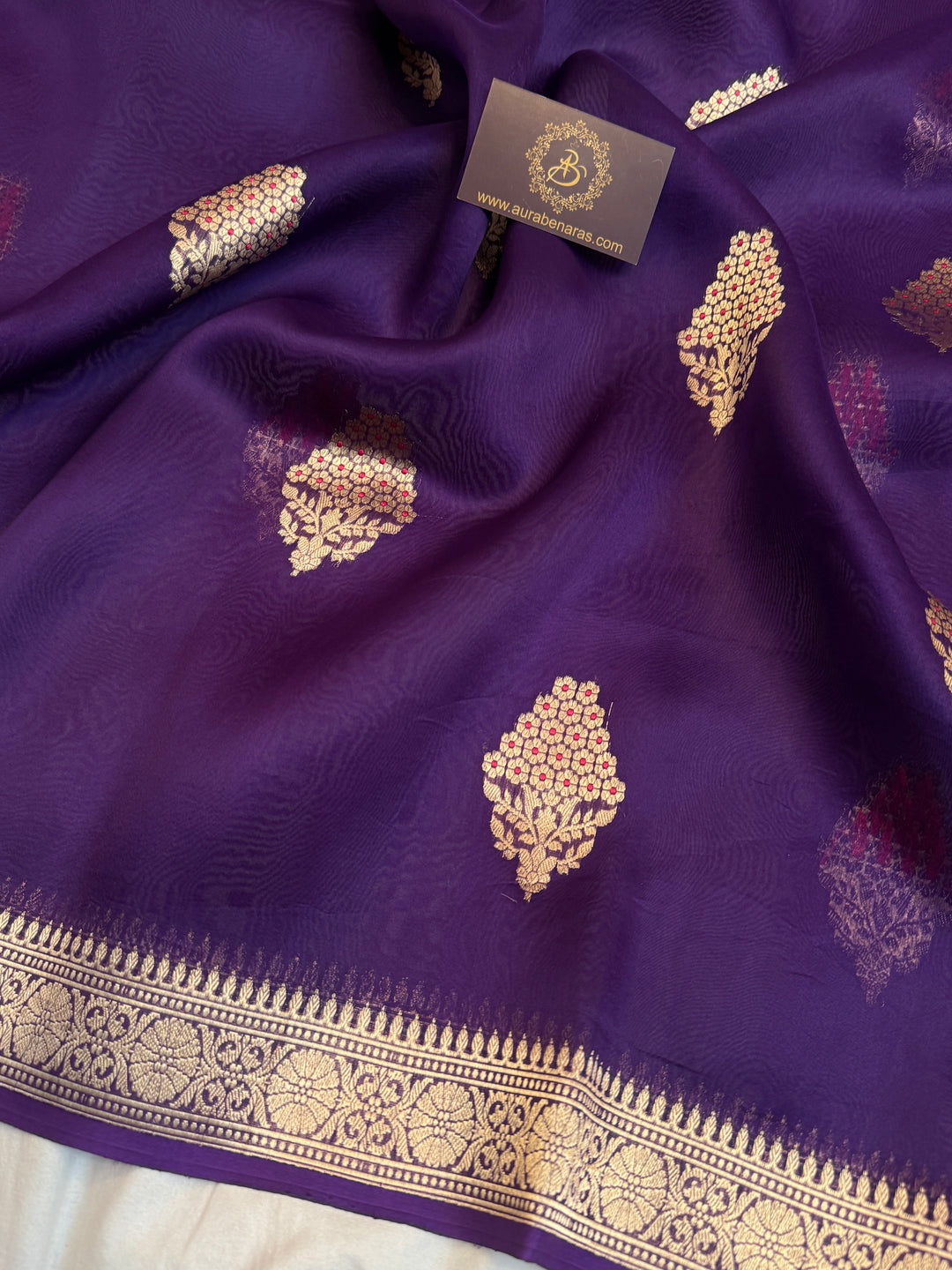 Purple Pure Banarasi Handloom Kora Silk Saree