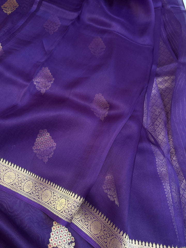Purple Pure Banarasi Handloom Kora Silk Saree