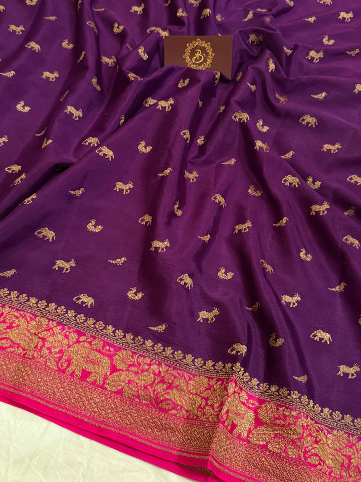 Purple Pure Crepe Silk Handloom Banarasi Saree