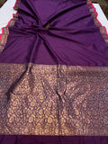 Wine Banarasi Handloom Soft SIlk Saree - Aura Benaras