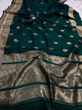 Bottle Green Pure Banarasi Handloom Silk Saree - Aura Benaras