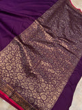 Wine Banarasi Handloom Soft SIlk Saree - Aura Benaras