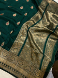 Bottle Green Pure Banarasi Handloom Silk Saree - Aura Benaras