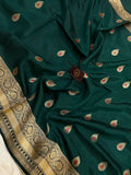 Bottle Green Pure Banarasi Handloom Silk Saree - Aura Benaras