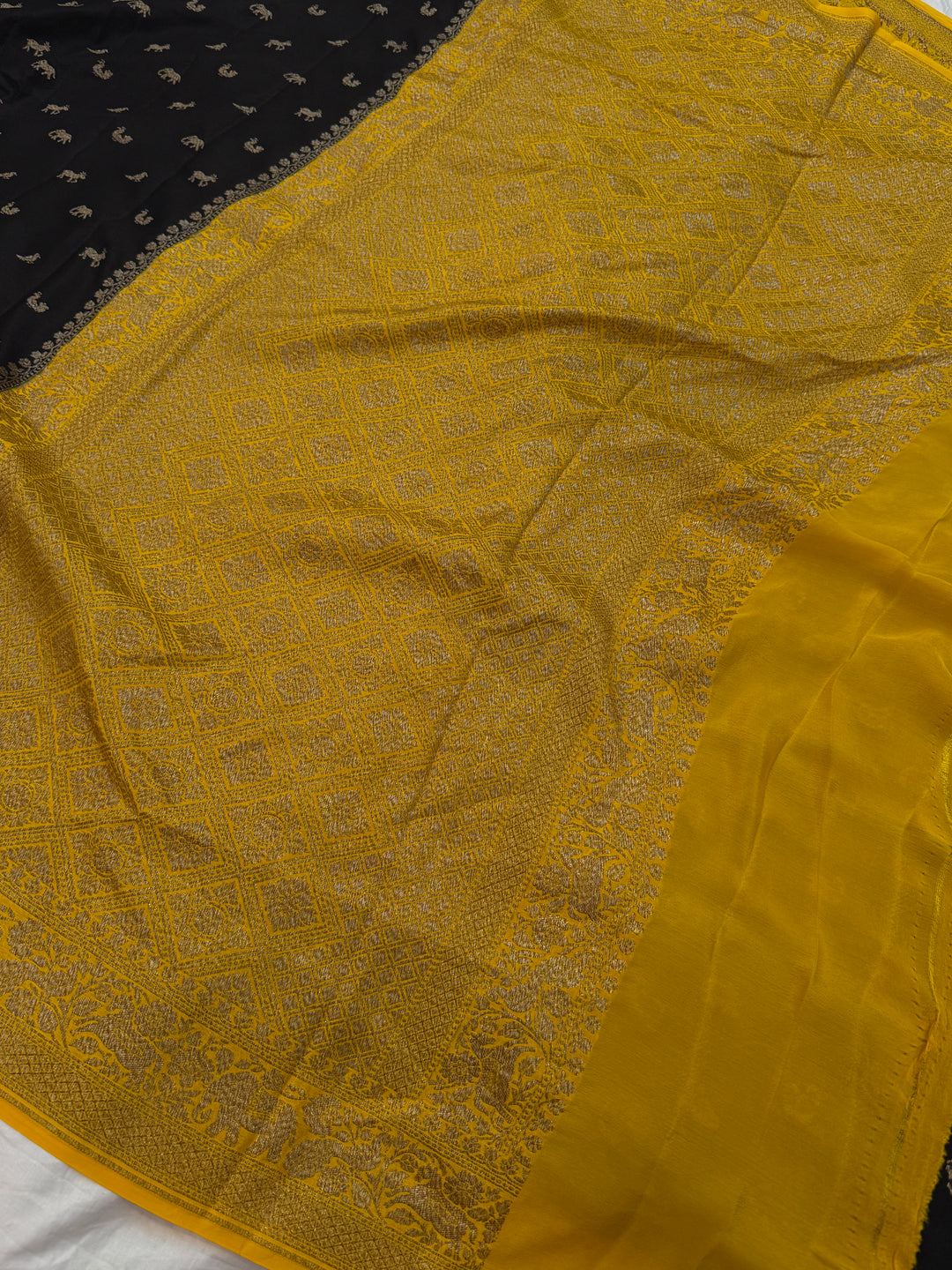 Black Pure Crepe Silk Handloom Banarasi Saree