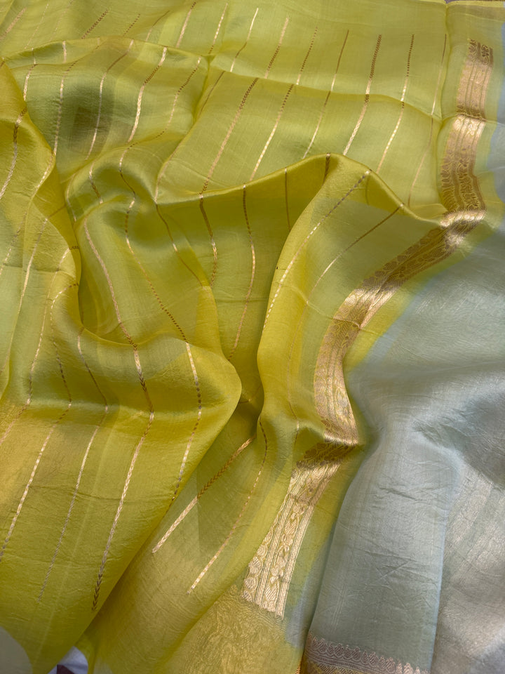 Mint Green Kora Silk Banarasi Saree with Kadwa Zari Border