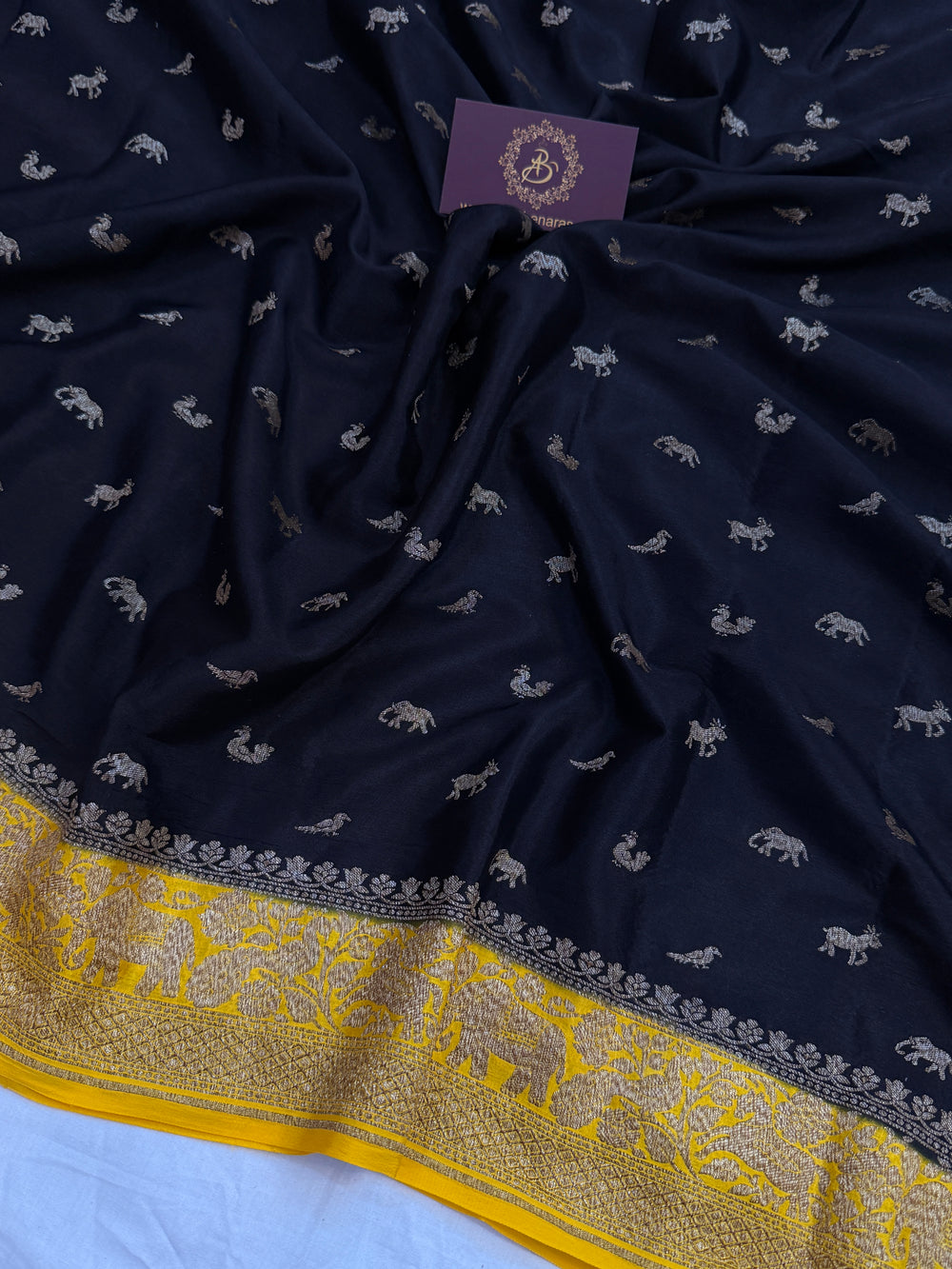 Black Pure Crepe Silk Handloom Banarasi Saree