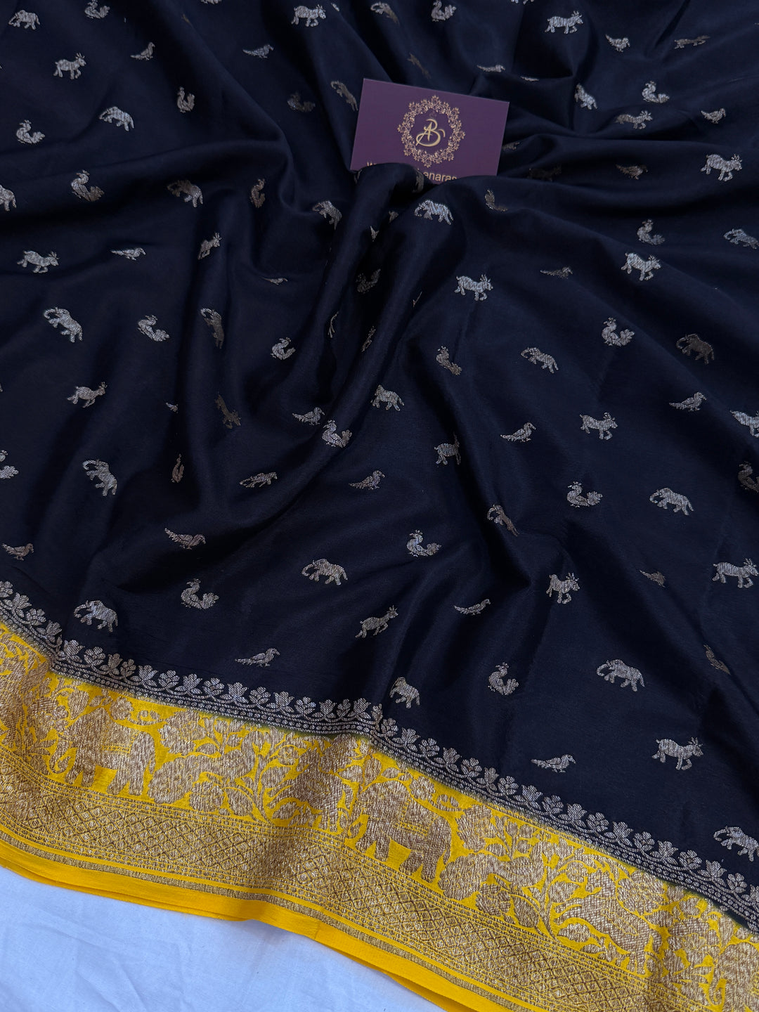 Black Pure Crepe Silk Handloom Banarasi Saree