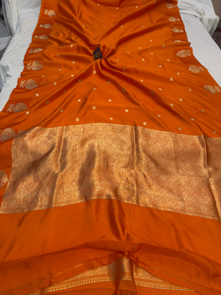 Orange Pure Banarasi Handloom Silk Saree