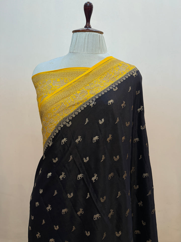 Black Pure Crepe Silk Handloom Banarasi Saree