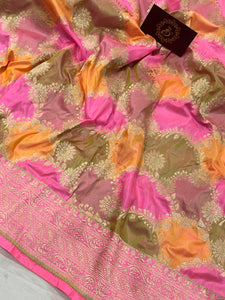 Baby Pink Rangkaat Banarasi Handloom Pure Katan Silk Saree - Aura Benaras