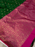 Bottle Green Banarasi Handloom Soft Silk Saree - Aura Benaras