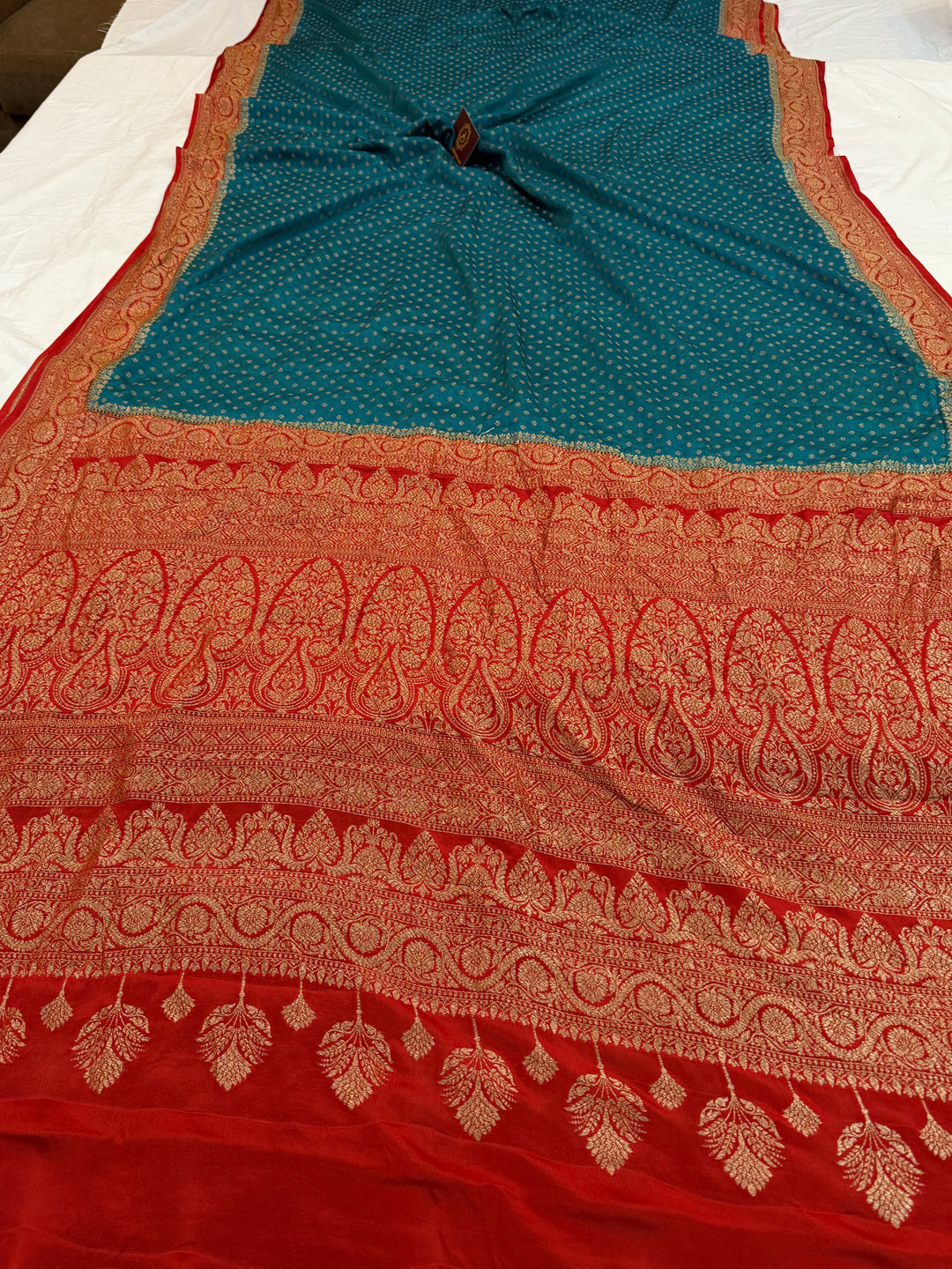 Rama Blue Pure Crepe Silk Handloom Banarasi Saree