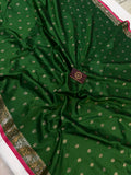 Bottle Green Banarasi Handloom Soft Silk Saree - Aura Benaras