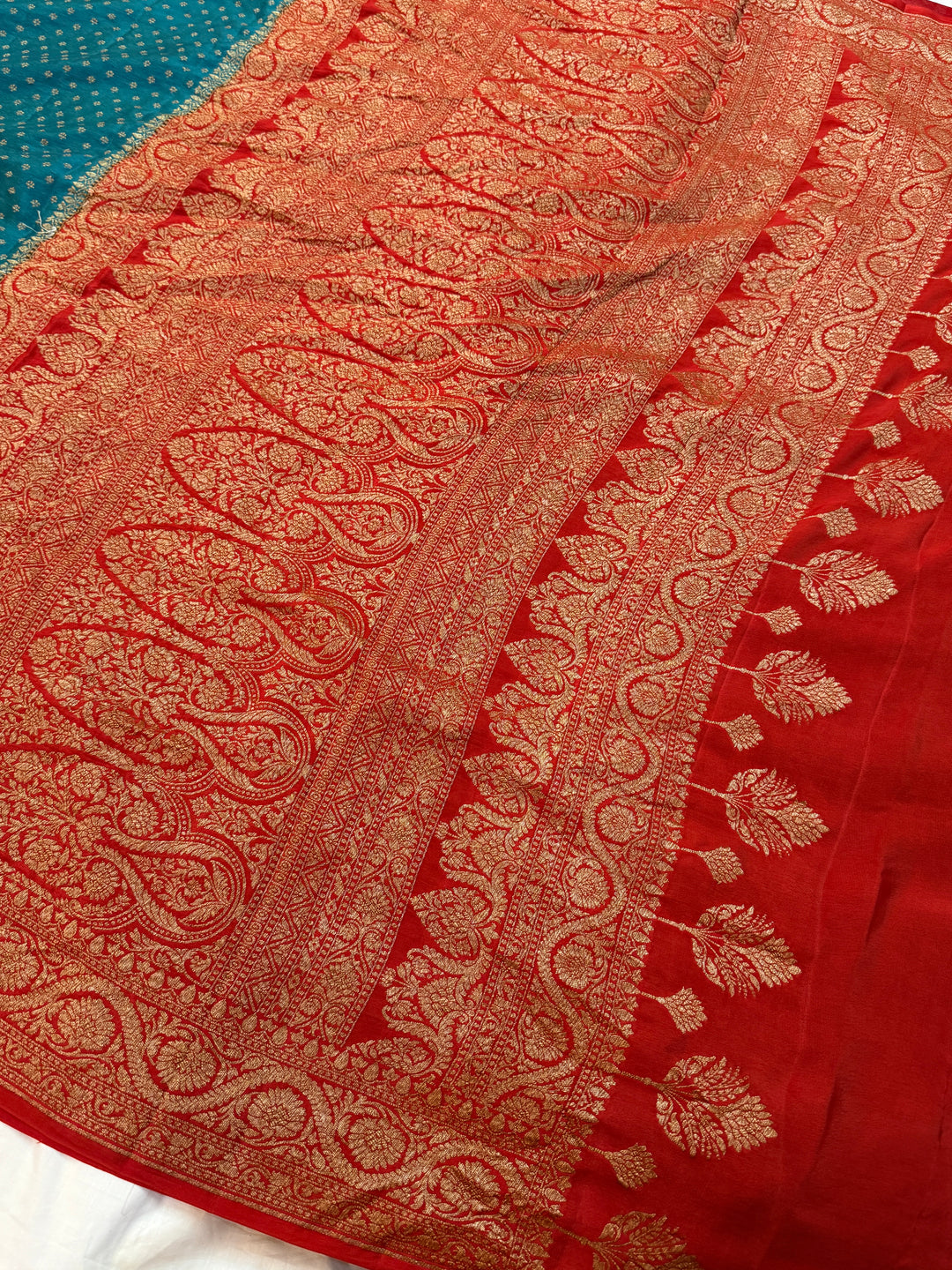 Rama Blue Pure Crepe Silk Handloom Banarasi Saree