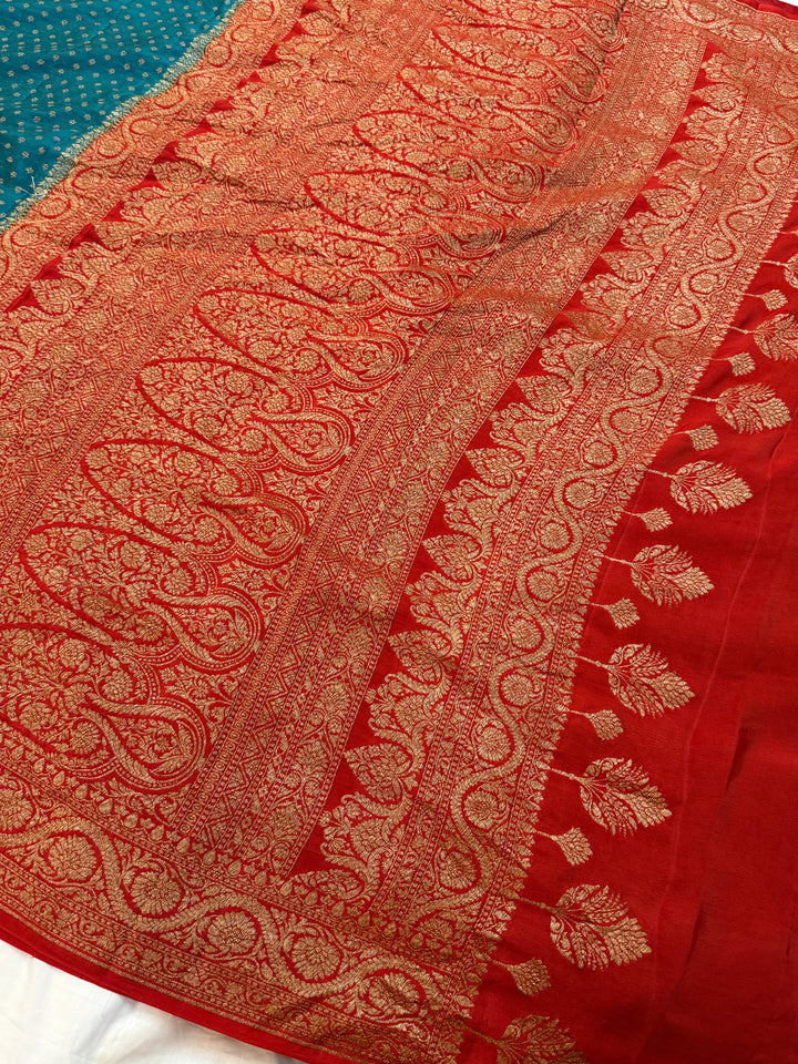 Rama Blue Pure Crepe Silk Handloom Banarasi Saree
