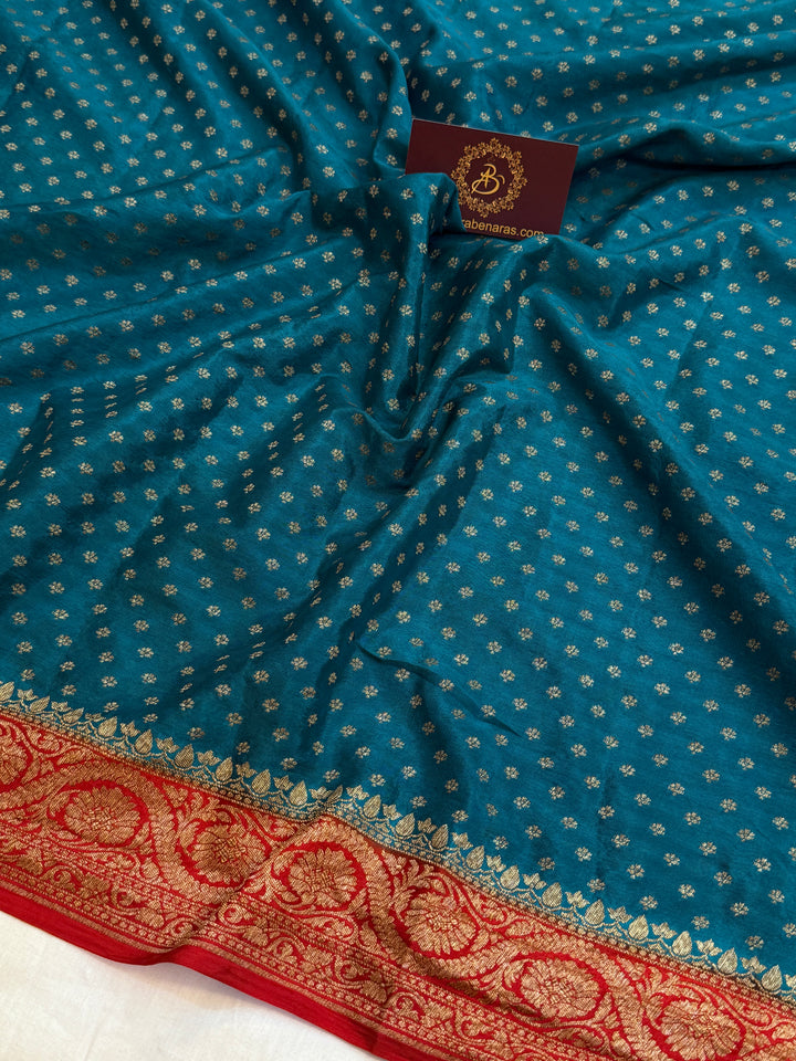 Rama Blue Pure Crepe Silk Handloom Banarasi Saree