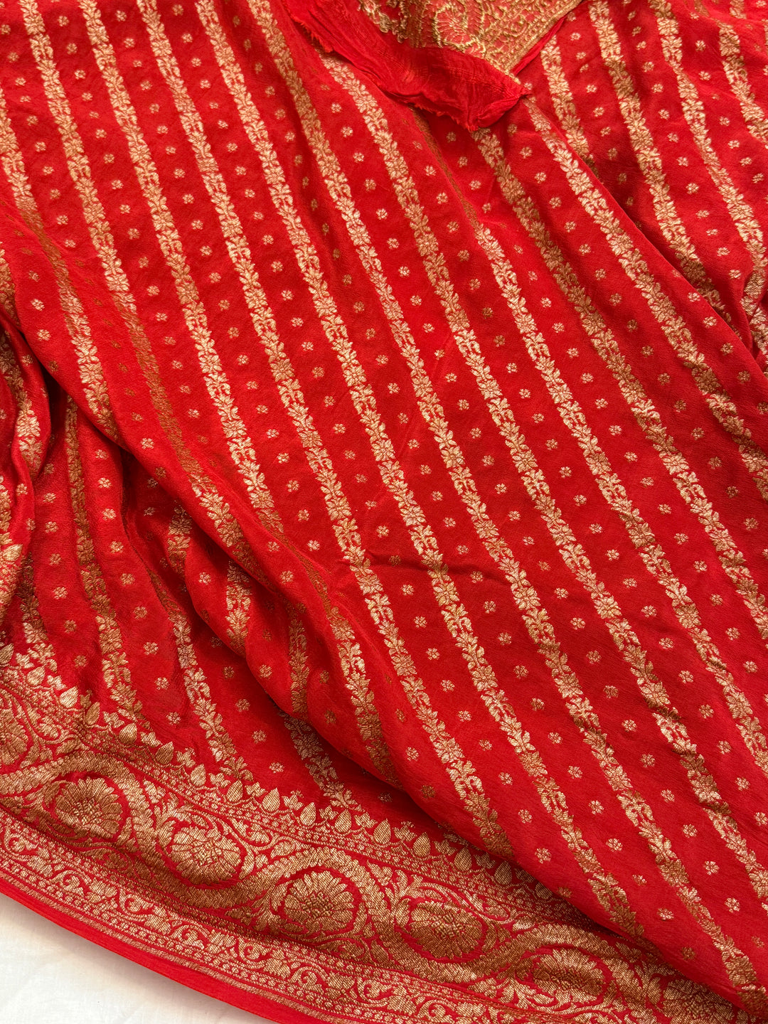 Rama Blue Pure Crepe Silk Handloom Banarasi Saree